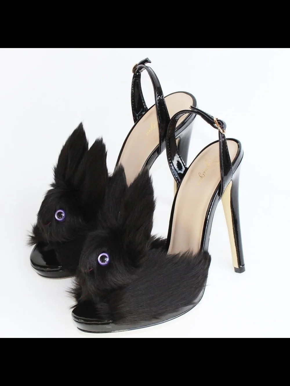Black Bunny Fur Slingback Heels - Women - Picture 1 of 8